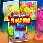Bebek Hazel ve pembe bir dinozorun yer aldığı renkli çizgi karakterli park temalı illüstrasyon