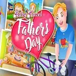Bir kız çocuğu elinde balon tutuyor, yanında bir adam bisiklet tamir ediyor ve arka planda çeşitli etkinliklerin olduğu renkli çizimler yer alıyor