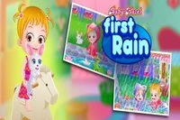 Baby Hazel, arkadaşı ve Tavşancık ile birlikte yağmurun keyfini