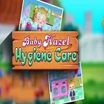 Küçük bir kız çocuğu pembe puantiyeli elbisesiyle gülümsüyor, arka planda iki resim yer alıyor ve Baby Hazel Hygiene Care yazısı bulunuyor