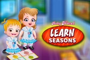 İki çocuk ve Learn Seasons yazılı bir tabela, arka planda bulanık bir oda görüntüsü