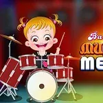 Sarışın bir çocuk davul çalıyor ve yanında Baby Hazel Musical Melody yazısı bulunuyor
