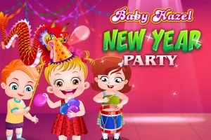 Çocukların yeni yıl kutlaması yaptığı, balonlar ve renkli ışıklarla süslenmiş bir parti sahnesi