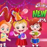 Çocukların yeni yıl kutlaması yaptığı, balonlar ve renkli ışıklarla süslenmiş bir parti sahnesi