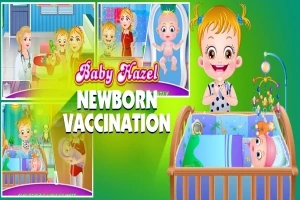 Bebek odasında bebek bakım sahneleri ve Newborn Vaccination yazısı