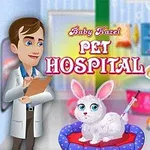 Bebek ve veteriner doktor, sevimli beyaz bir tavşanı muayene ediyor
