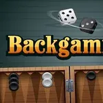 Tavla tahtası ve zarlarla birlikte Backgammon yazısı