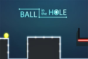 Mavi arka plan üzerinde “BALL in the HOLE” yazısı, sarı bir top ve parlak kenarlı platformlar