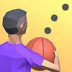 Alacakaranlık bir arka planın önünde basketbol topunu tutan düşük poligon bir karakter