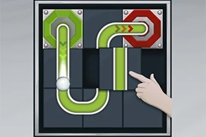 Yeşil ve kırmızı boruların üzerinde bir top ve bir elin bulunduğu puzzle görüntüsü