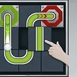 Yeşil ve kırmızı boruların üzerinde bir top ve bir elin bulunduğu puzzle görüntüsü