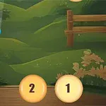Yeşil arka planda numaralandırılmış turuncu toplar ve mavi bir topun bulunduğu çizgi film tarzı sahne