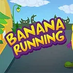 Yolun üzerinde yürüyen gülümseyen muz karakterinin yanında Banana Running yazısı