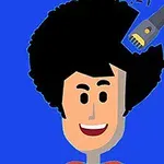 Bir kişinin saçları elektrikli tıraş makinesiyle kesiliyor ve arka plan mavi