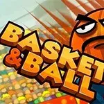 Kızgın surat ifadesine sahip bir basketbol topu ve arka planda bulanık bir izleyici kitlesiyle Basket & Ball yazılı renkli bir afiş