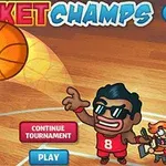 Basketbol sahasında topu smaç yapan karakter ve oyun menüsü