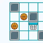 Turuncu basketbol topları, gri kareler ve bir basket potası ile doldurulmuş ızgara deseni