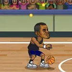 Basketbol sahasında karikatür tarzında çizilmiş bir oyuncu, top sürerken arkasında seyircilerle birlikte görülüyor