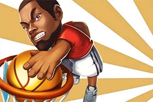 Bir basketbol topunu smaç yapan animasyon tarzı bir karakter