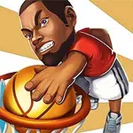 Bir basketbol topunu smaç yapan animasyon tarzı bir karakter