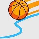 Mavi bir kalem ve bir basketbol topu, topun arkasında turuncu hız çizgileri ile birlikte beyaz bir arka planda yer alıyor