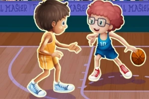 İki çizgi karakterin basketbol sahasında karşılıklı oynadığı bir sahne