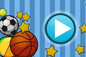 Farklı spor topları ve yıldızlarla çevrili büyük bir mavi oynatma düğmesi