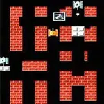 Battle City Tuğla desenli duvarlarla çevrili bir labirentin içinde, bazı ikonların ve simgelerin yer aldığı basit, piksel tarzı bir görsel