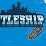 Mavi bir zemin üzerinde gemi silueti ve büyük harflerle BATTLESHIP yazısı bulunan bir tasarım