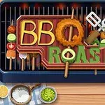 Mangal üzerinde çeşitli ızgara yiyecekler ve BBQ Roast yazısı bulunan bir görüntü
