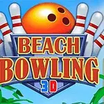Bowling topları ve labutlar arasında sahilde bir ortamı gösteren renkli grafik tasarımı