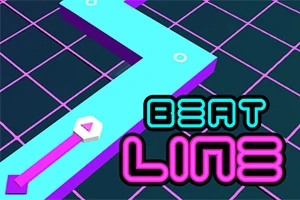 Mavi ve pembe geometrik bir yol üzerinde ok şekilli bir nesne ve Beat Line yazısı