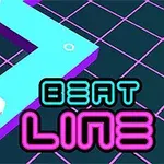 Mavi ve pembe geometrik bir yol üzerinde ok şekilli bir nesne ve Beat Line yazısı