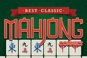 Koyu yeşil arka planda Best Classic Mahjong Connect başlığı ve çeşitli Mahjong taşları