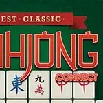 Koyu yeşil arka planda Best Classic Mahjong Connect başlığı ve çeşitli Mahjong taşları
