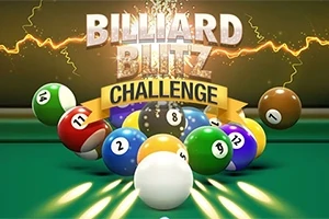 Renkli bilardo topları ve üst kısımda Billiard Blitz Challenge yazısı