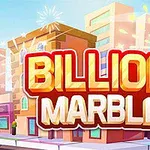 Renkli binaların önünde büyük harflerle Billion Marble yazısı ve havada iki zar gösteren bir illüstrasyon