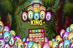 Renkli bingo topları ve ortasında Bingo King yazılı bir arka plan