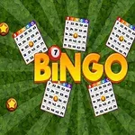 Yeşil bir arka plan üzerinde ortada büyük renkli harflerle BINGO yazısı, çevresinde beyaz kartlar ve yıldız ikonları