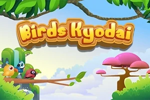 Renkli orman temalı bir arka planda dallarda oturan sevimli kuşlar ve üzerinde Birds Kyodai yazan bir başlık
