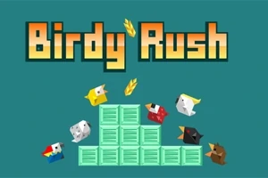 Birdy Rush yazısı ve renkli kuş figürlerinden oluşan bir görsel