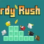 Birdy Rush yazısı ve renkli kuş figürlerinden oluşan bir görsel