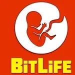 Kırmızı zemin üzerinde beyaz öbek içinde duran bir fetüs simgesinin altında sarı renkte BitLife yazısı