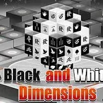 Siyah ve beyaz küplerden oluşan bir yapının önünde, Black and White Dimensions yazılı metin