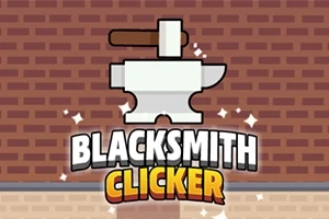 Tuğla duvar önünde bir örs ve çekicin üst kısmında parlayan yıldızlarla tasvir edilmiş Blacksmith Clicker yazısı
