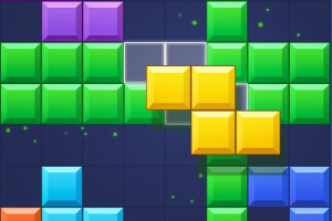 Renkli Tetris bloklarının bir bölümü üst üste yerleştirilmiş halde görülüyor; mor, yeşil, sarı, mavi ve turuncu bloklar karışık bir düzende