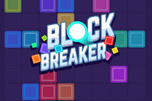 Renkli blokların üstünde Block Breaker yazısı bulunan karanlık bir arka plan