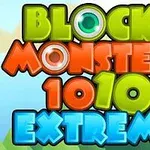 Renkli harflerle yazılmış Block Monsters 1010 Extreme metni, arka planda ağaçlar