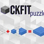 Blockfit puzzler yazısı ve mavi bloklardan oluşan bir denklemi gösteren grafik