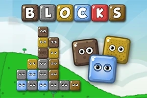 Gözleri olan sevimli bloklar ve renkli BLOCKS yazısı